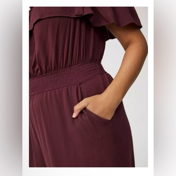 Torrid Merlot Colored Off Shoulder Jumpsuit Size:0X (12) - Picture 4 of 4